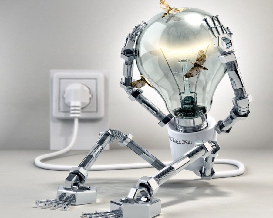 Roboter Glühbirne und Energieeinsparung